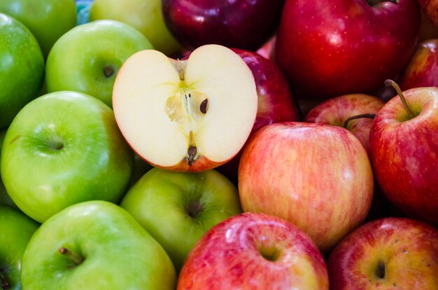 group of green and red apples