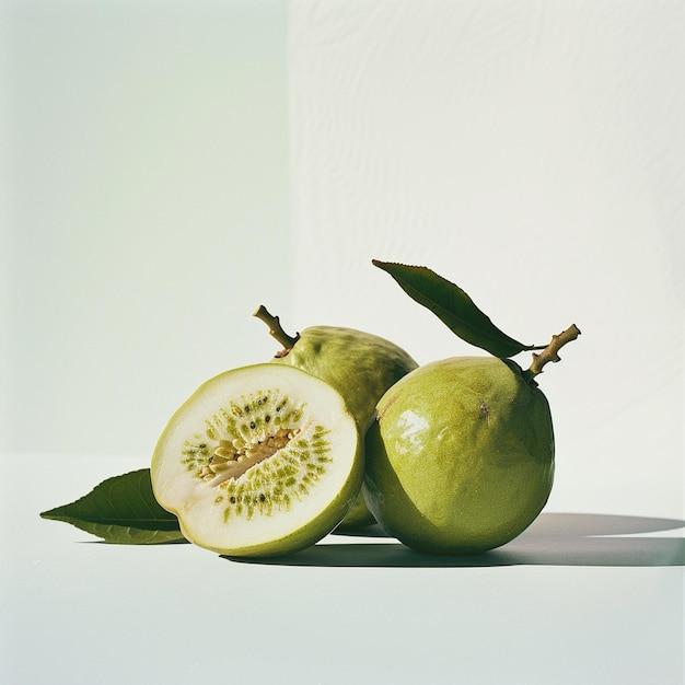 group of guava and guava leaf on white background fruit agriculture food isolated