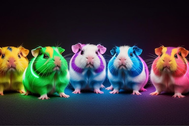 Photo a group of hamsters with a purple and green scarf around their neck