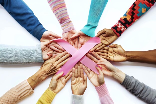 Photo a group of hands holding up a cross in a circle