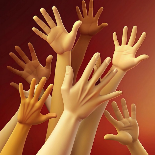 a group of hands reaching for the sky with one being held up