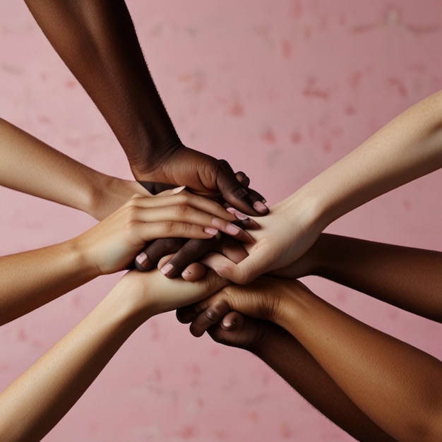 a group of hands that are holding up a cross