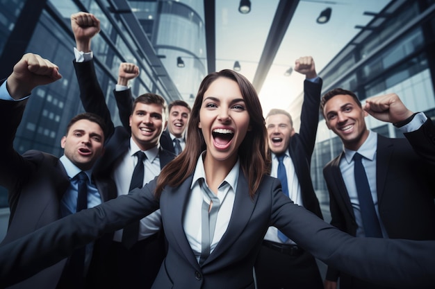 Group of happy business people celebrating success in the office Success concept