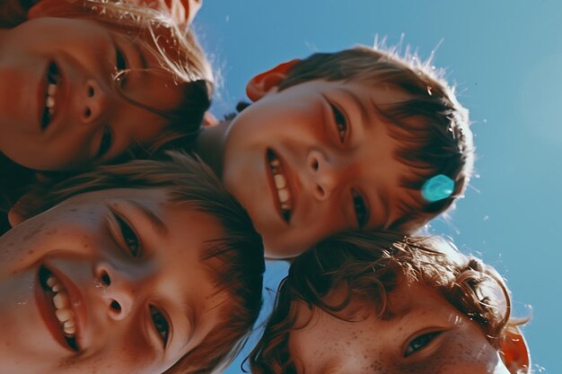 Group of happy children kids team with cute smiles