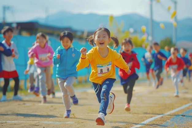 A group of happy children run in the playground on a Sunny summer day Generative Ai