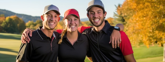 Group of happy friends playing golf on the course