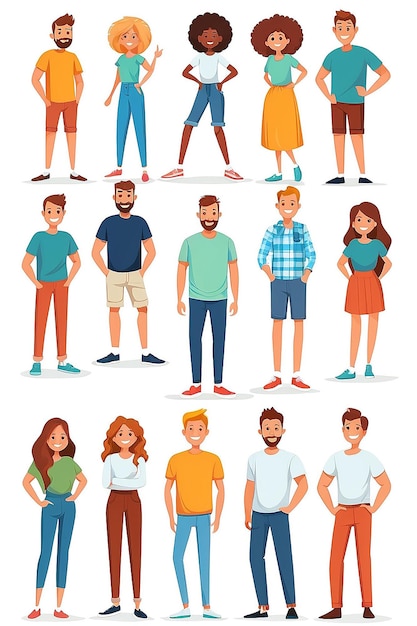 Photo group of happy people in casual clothes on a white background vector illustration in a flat style