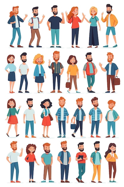 Photo group of happy people in casual clothes on a white background vector illustration in a flat style