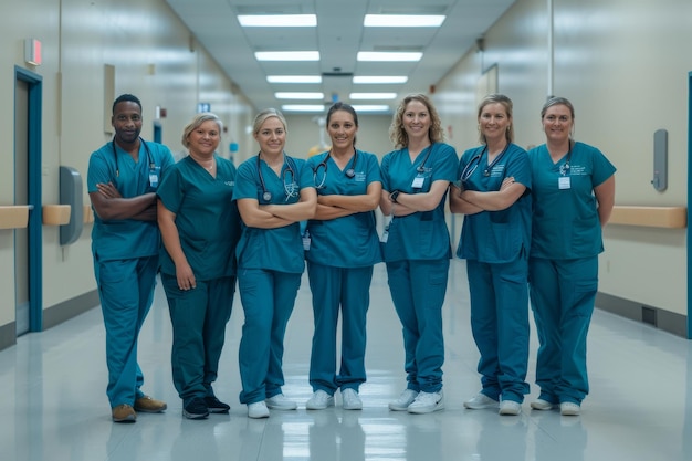 Photo group of healthcare workers standing together as a team