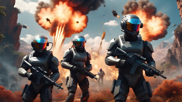 Group Of Heroes Clad In Sleek Futuristic Helmets