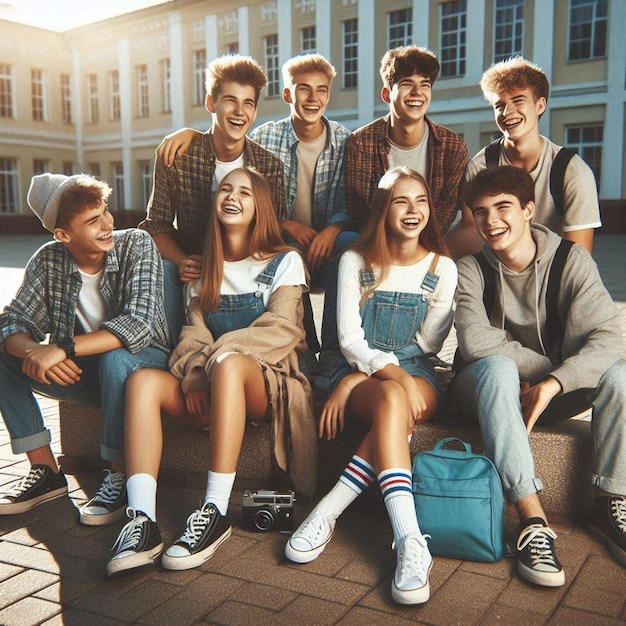 Group of High School Students Laughing