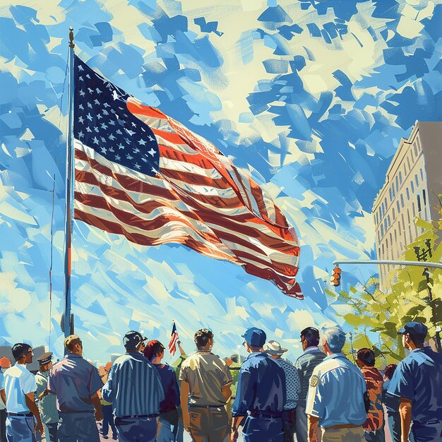 Group Holding Large American Flag