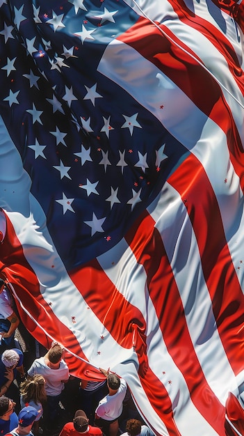 Group Holding Large American Flag