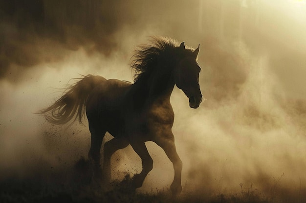 A a group of horses galloping in a field