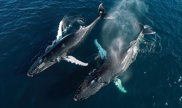 Photo a group of humpback whales are swimming in the ocean