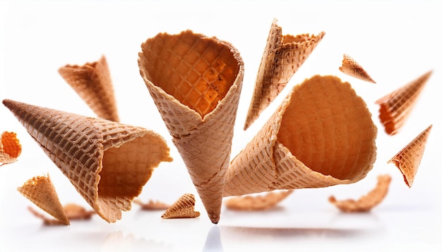 a group of ice cream cones that are brown and white