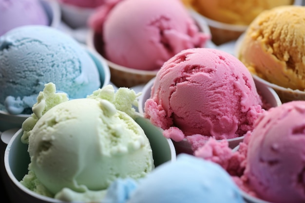 a group of ice cream in cups