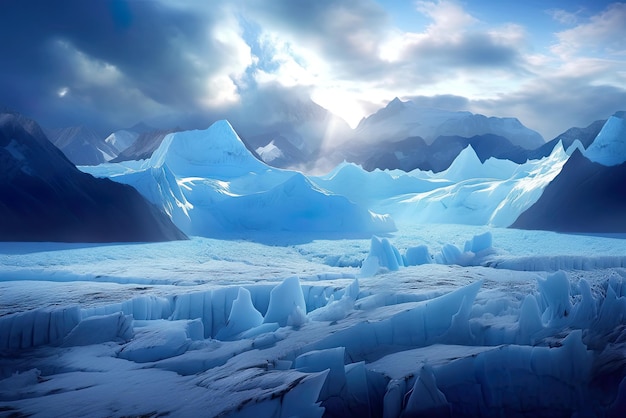 A group of icebergs sitting on top of a snow covered field AI generative image