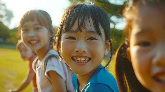 group image of asian children having fun in the park Generative AI