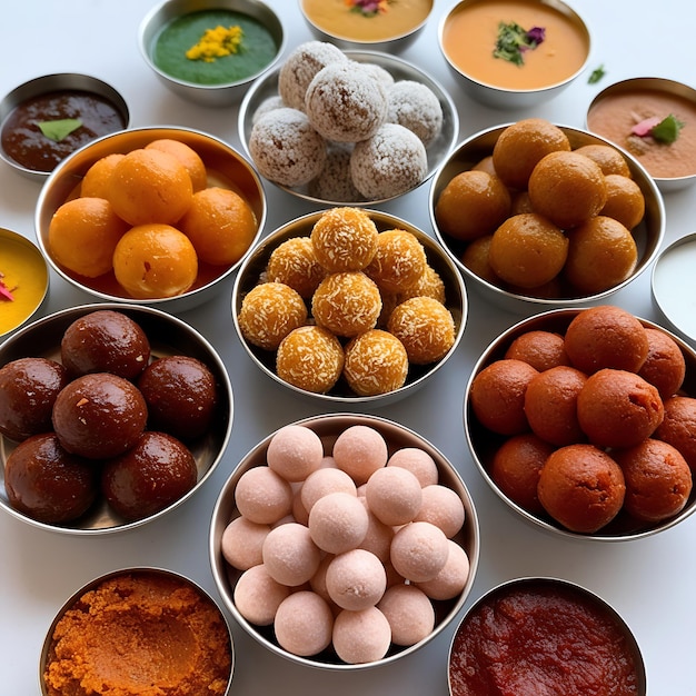 Group of indian assorted sweets or mithai