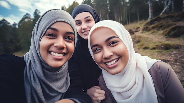 Group of ISLAMIC friends having fun and taking selfies