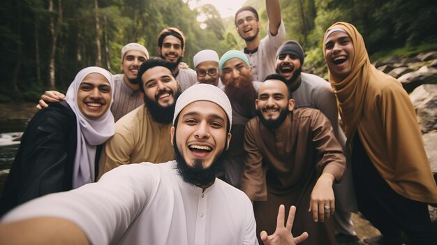 Group of ISLAMIC friends having fun and taking selfies