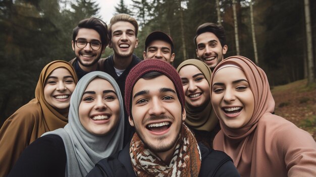 Group of ISLAMIC friends having fun and taking selfies