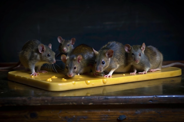 Photo a group of juvenile rats are trapped on the sticky surface of glued board rat glue traps are one of the most conventional methods to control pests