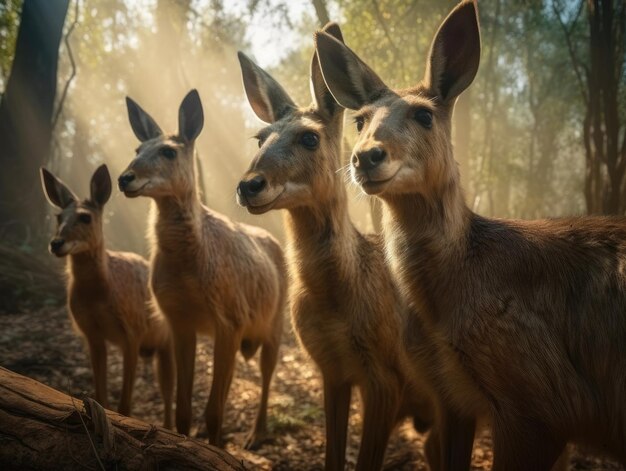 Group of Kangaroo in natural habitat generative AI