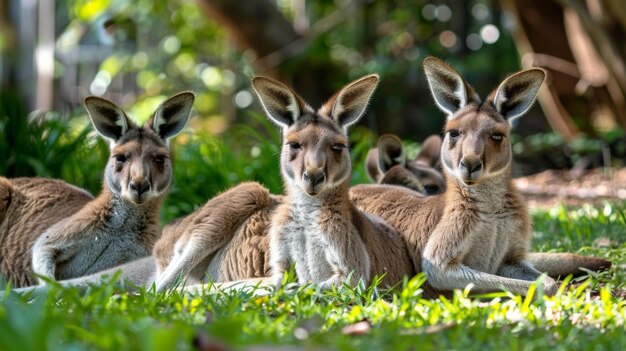 Photo a group of kangaroos resting under a tree