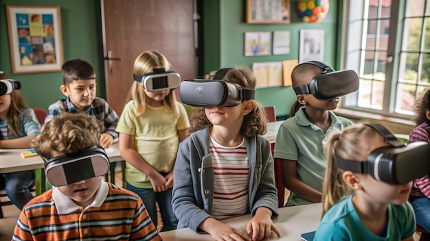 Photo a group of kids in an airy contemporary classroom