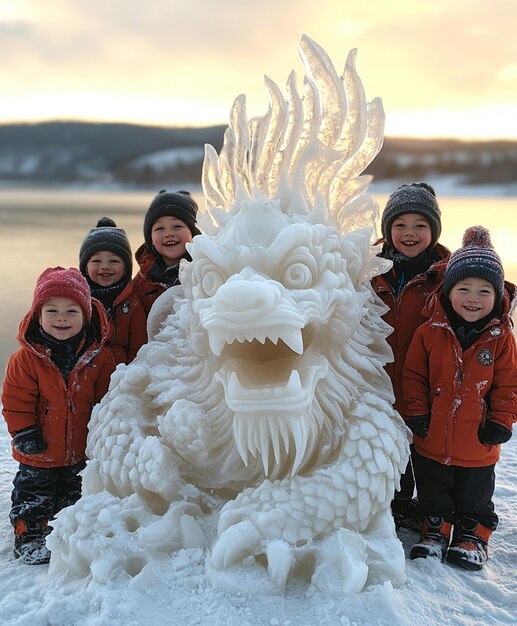 Photo a group of kids attending new years eve ice wallpaper