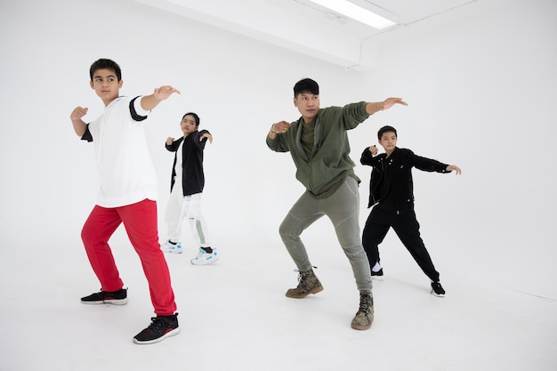 Group of kids boy teenager activity with dance teacher in dancing class studio