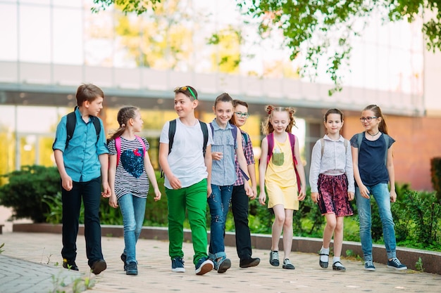 Group of kids going to school together.