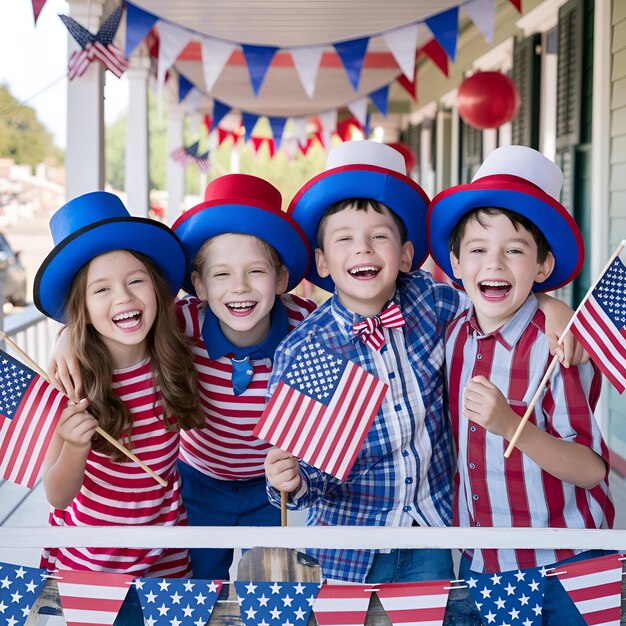 Photo a group of kids wearing patriotic outfits are posing for a picture