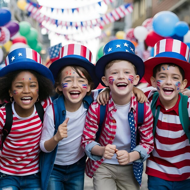 Photo a group of kids with american flags and one wearing a red white and blue shirt