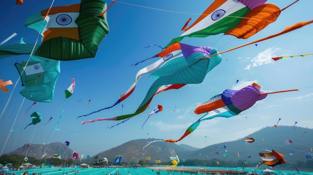 a group of kites that are flying in the sky