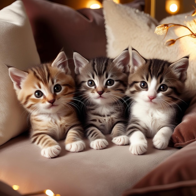 Photo a group of kittens are sitting on a couch