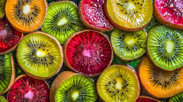 Photo a group of kiwis are lined up in rows