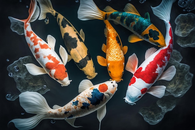 A group of koi fish in a pond