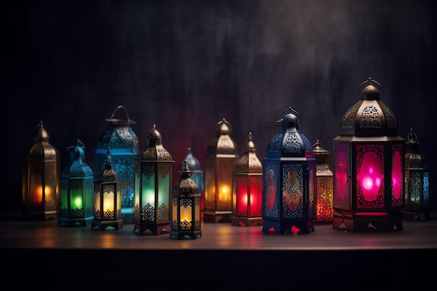 A group of lanterns with different colors one of which says'ramadan generative ai