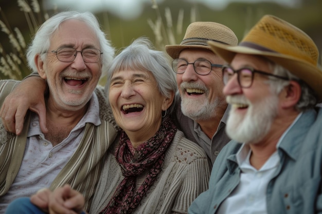 group of laughing aged peole with silver hair