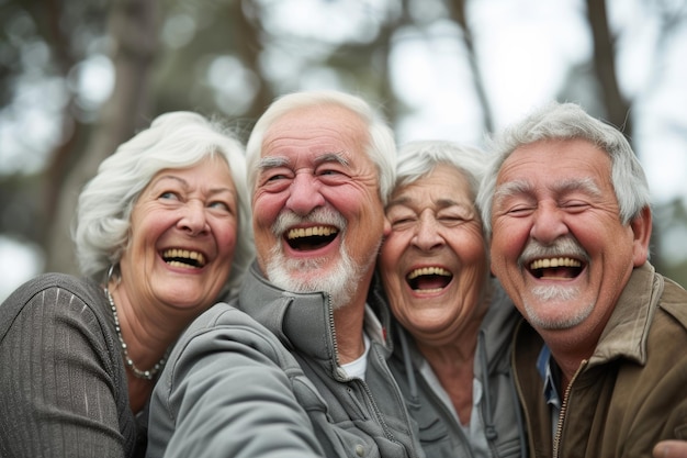 group of laughing aged peole with silver hair