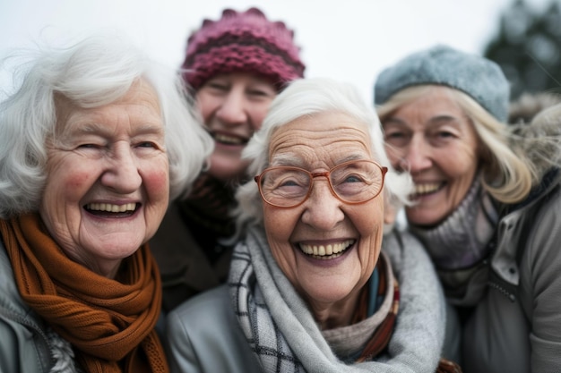 group of laughing aged peole with silver hair