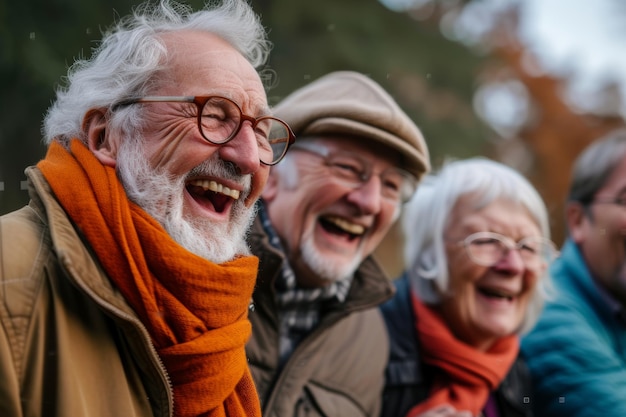 group of laughing aged peole with silver hair