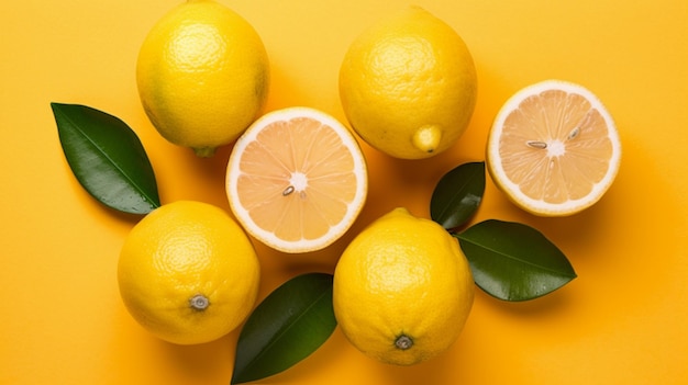 group of lemon on yellow background