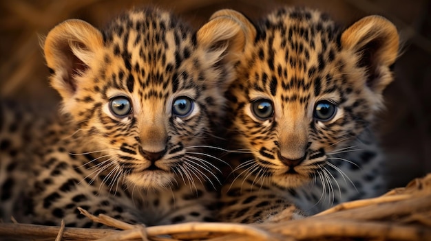 Group of leopard cubs close up