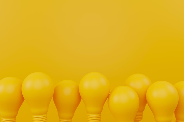 Group of light bulb yellow with space Concept of creative idea and innovation 3d render illustration