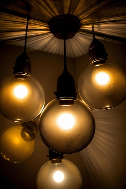 A Group Of Light Bulbs Hanging From A Ceiling