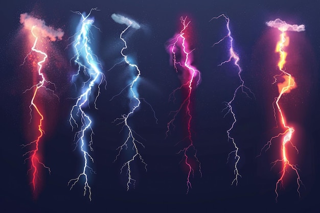 A group of lightning flashes on a dark background